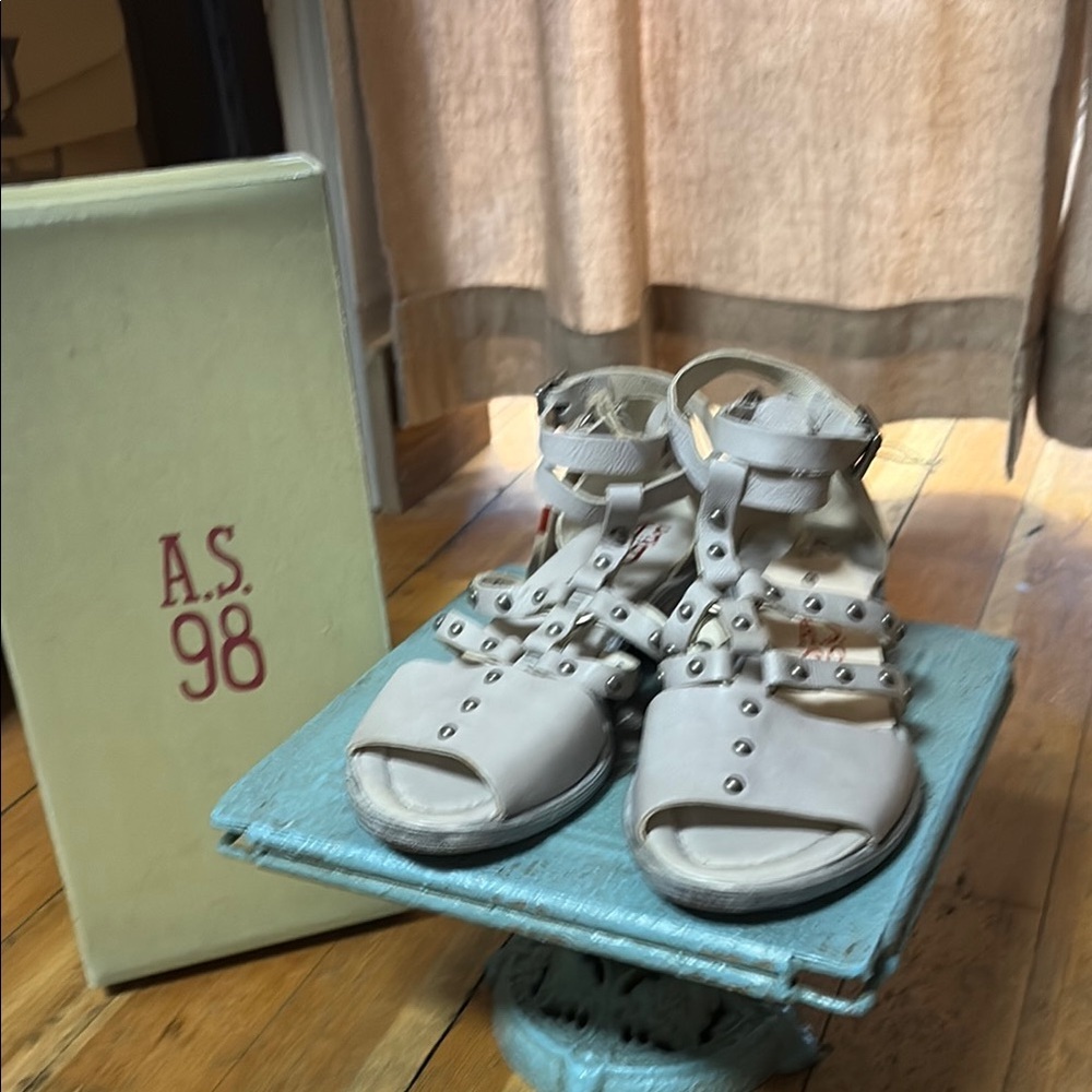 A.S.98 Cream Leather Studded Sandals. Style is Gail.Cool ankle strap look comfy